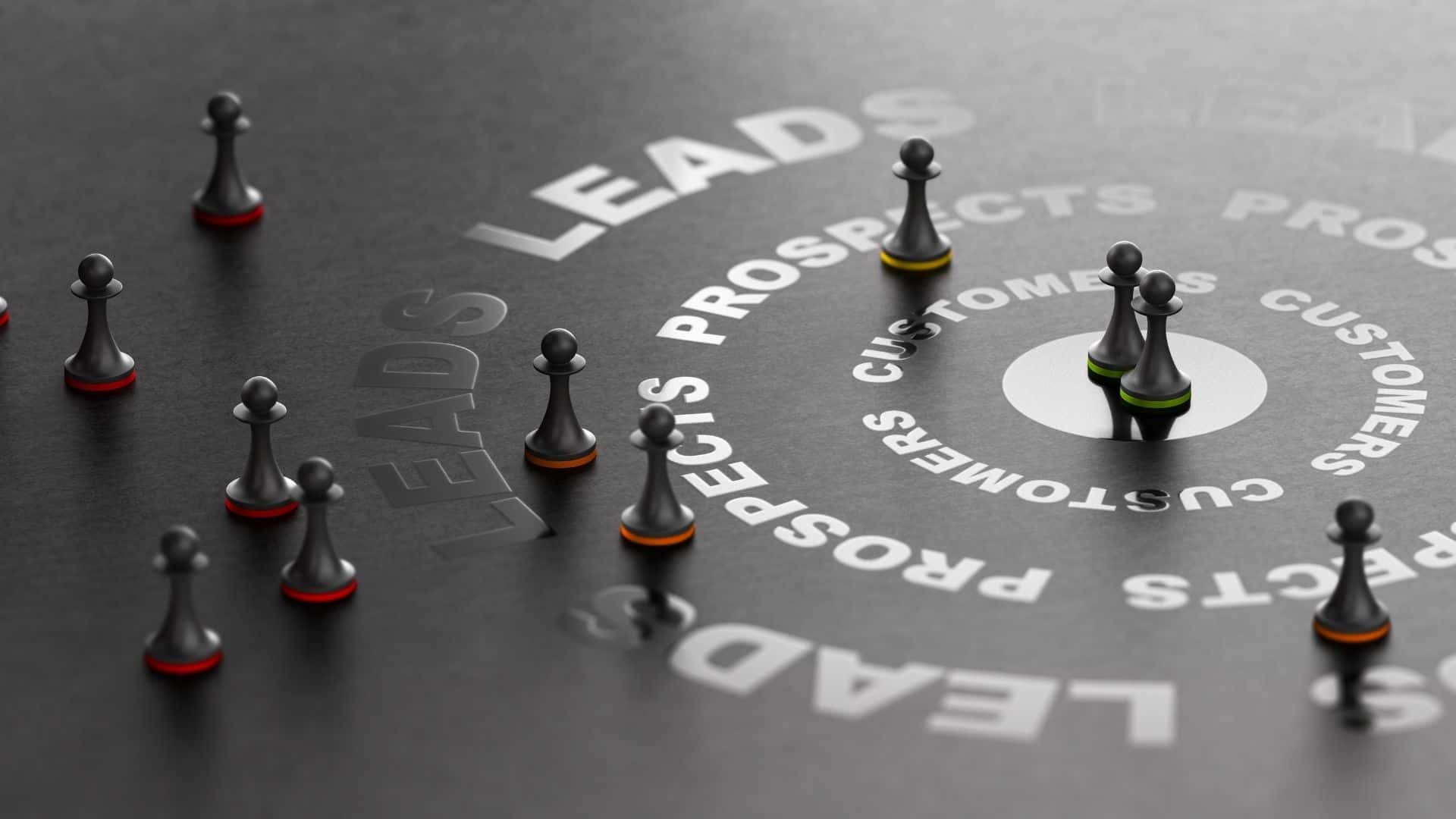 stock image showing chess pieces surrounding a customer journey funnel