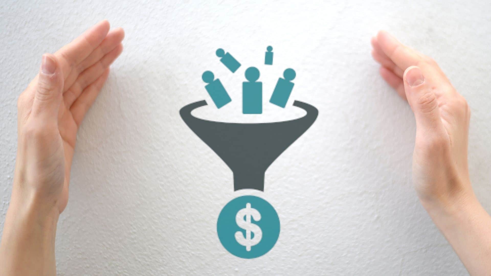 stock image showing hands on the left and right side of a customer journey funnel