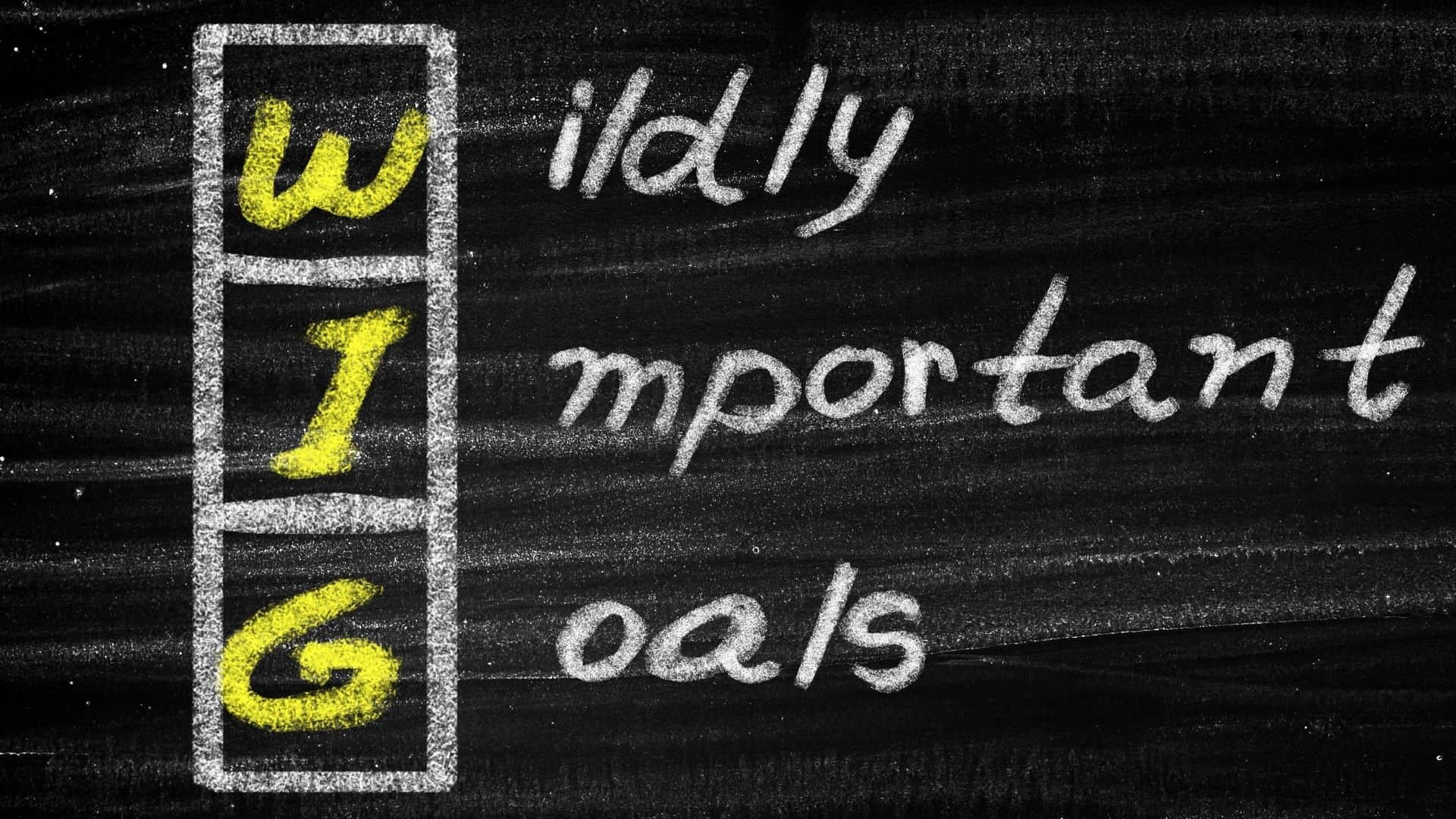 image showing the text "wildly important goals" on a chalkboard-like background